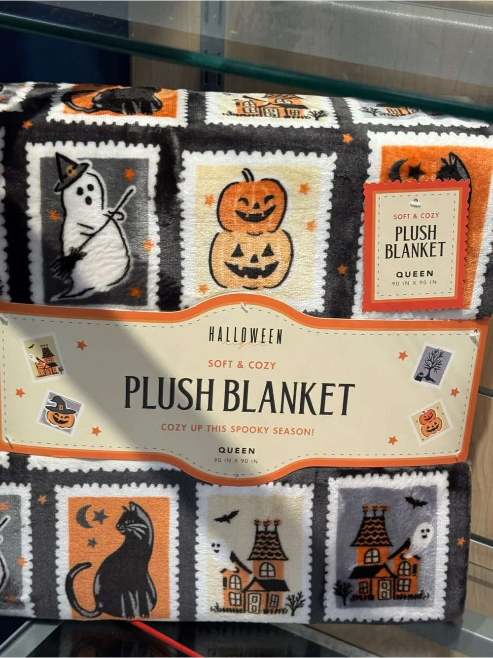 Halloween Plush Blanket - Orange, Black & White